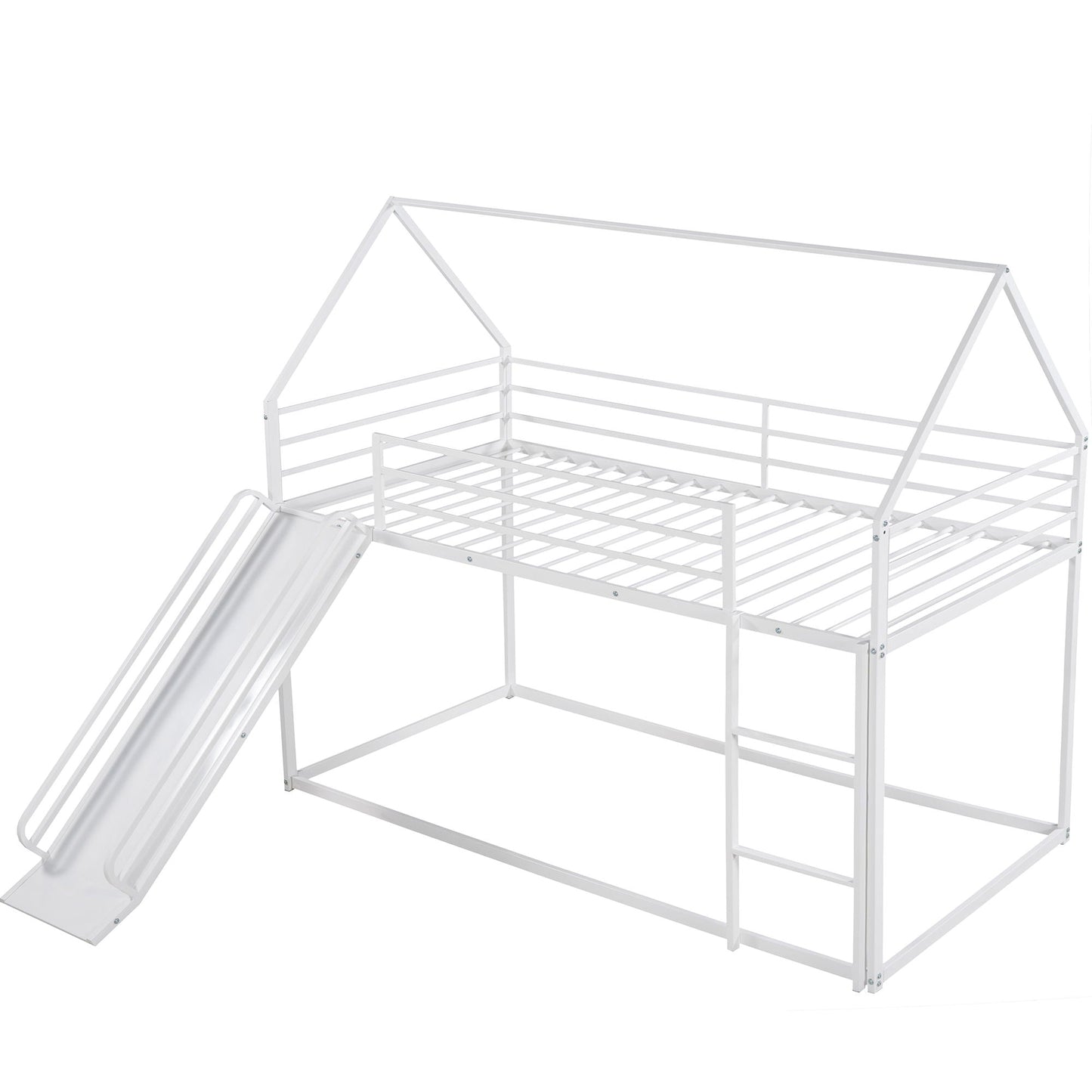 Twin over twin bunk bed with ladder and slide in white metal by HouseOfZazla on Tampa Home & Garden Store