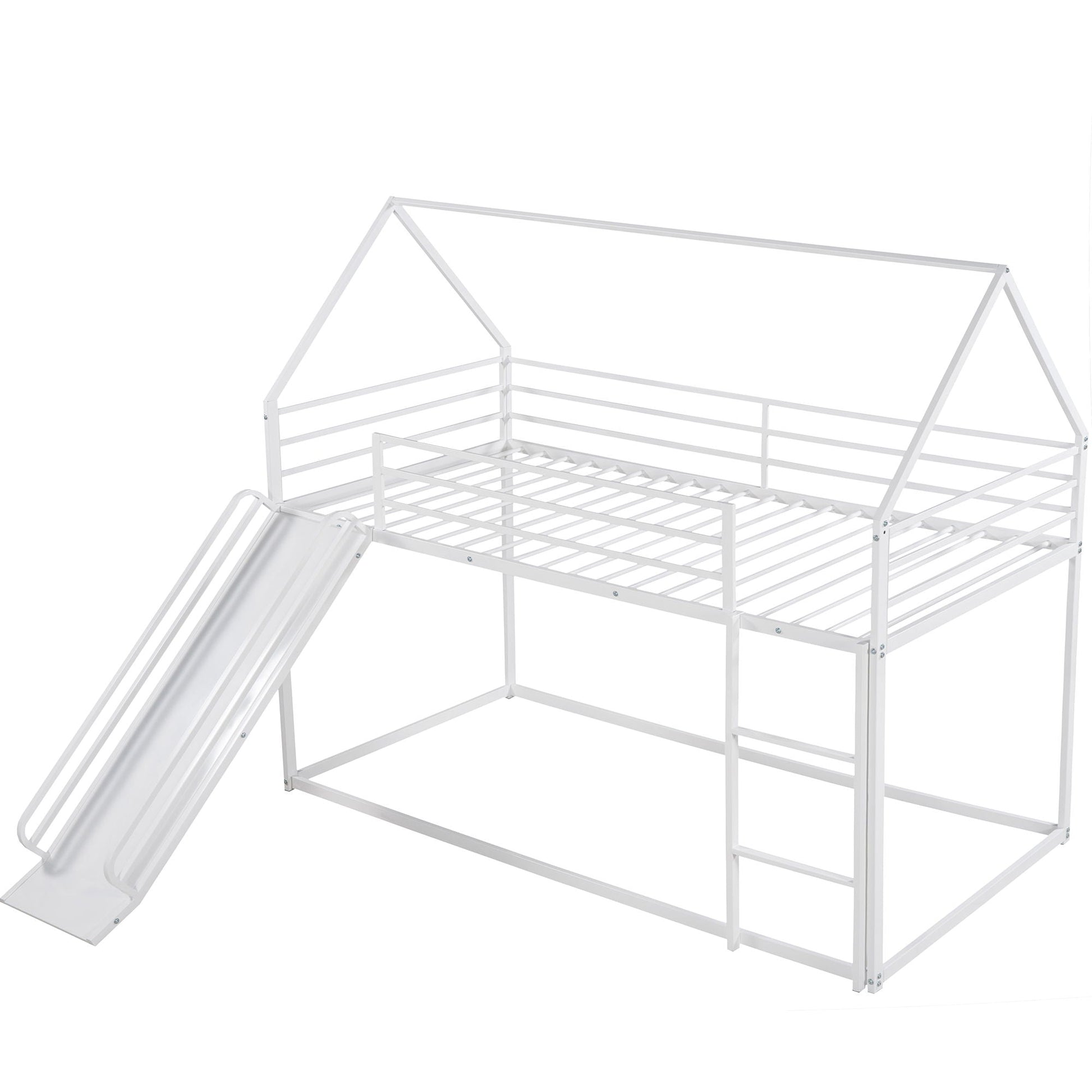 Twin over twin bunk bed with ladder and slide in white metal by HouseOfZazla on Tampa Home & Garden Store