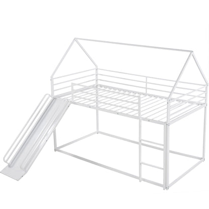 Twin over twin bunk bed with ladder and slide in white metal by HouseOfZazla on Tampa Home & Garden Store
