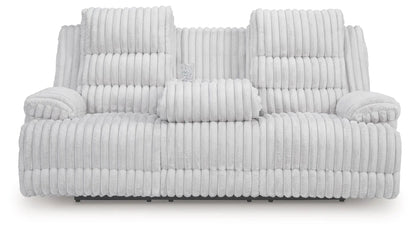 Rhines Falls reclining power sofa in white plush ribbed upholstery on Tampa Home & Garden Store