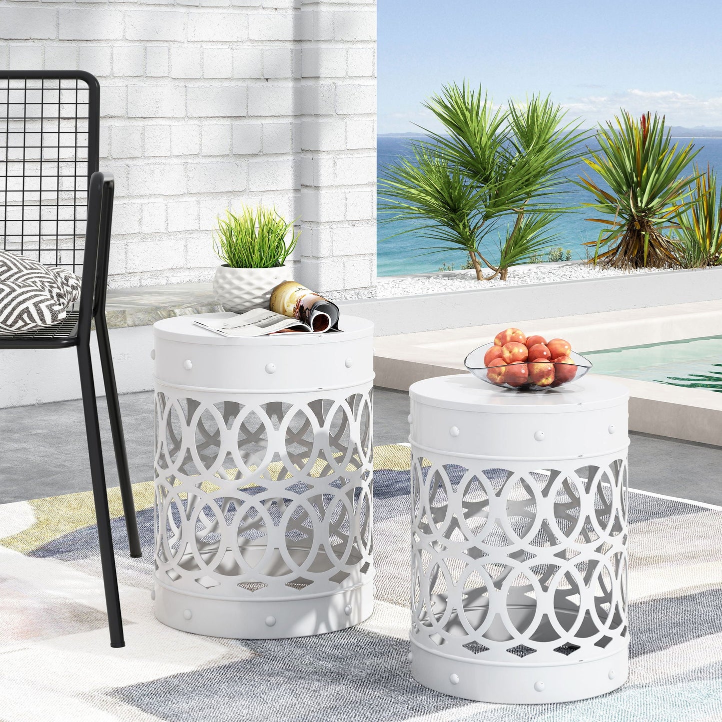 Outdoor Metal Side Tables Set of Two for Patio