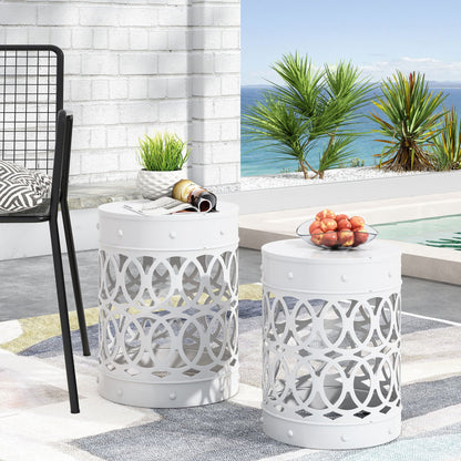 Outdoor Metal Side Tables Set of Two for Patio