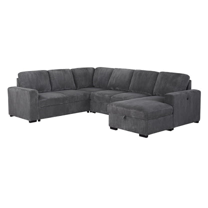 Melody sectional sofa gray corduroy with ottoman sleeper on Tampa Home & Garden Store