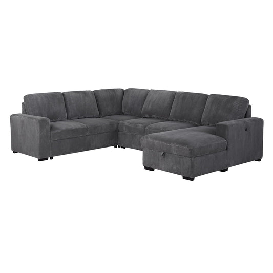 Melody sectional sofa gray corduroy with ottoman sleeper on Tampa Home & Garden Store