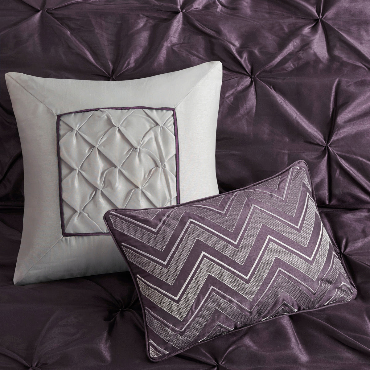7 Piece Tufted Comforter Set on a King Bed