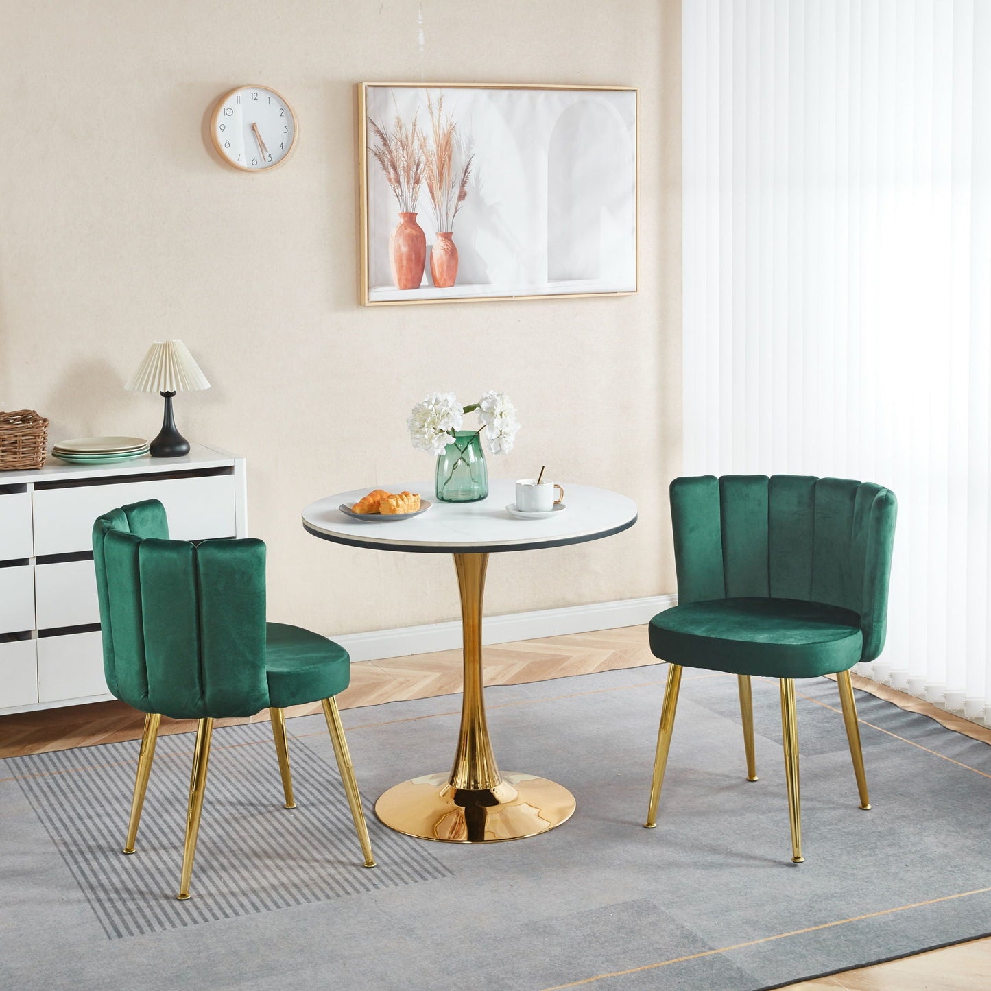 Ergonomic Dining Chair set of 2 by HouseOfZazla in emerald green velvet with gold legs on Tampa Home & Garden Store