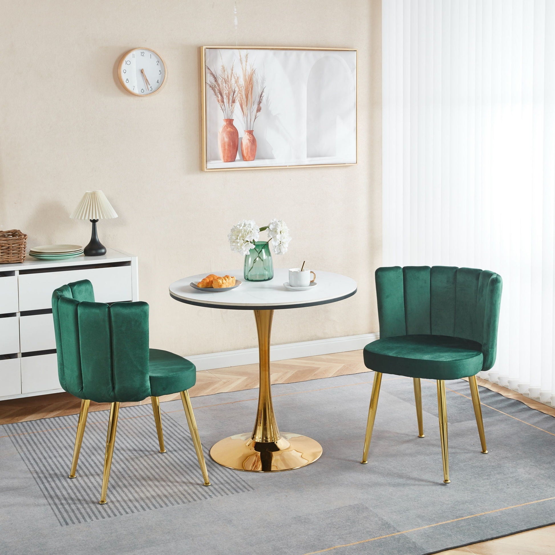 Ergonomic Dining Chair set of 2 by HouseOfZazla in emerald green velvet with gold legs on Tampa Home & Garden Store