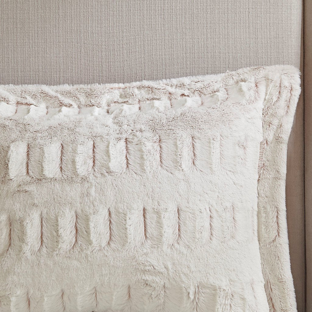 King/Cal King Back Print Long Fur Comforter Mini Set ivory plush fur with ribbed tufted texture on Tampa Home & Garden Store