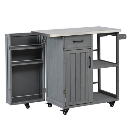 Outdoor kitchen island fir wood prep station with stainless steel top on wheels on Tampa Home & Garden Store