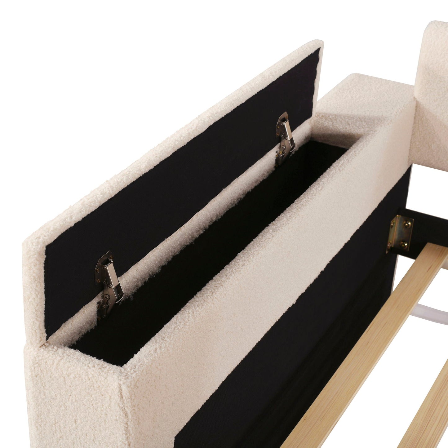 Upholstered Daybed with storage armrests and trundle in cream boucle fabric by HouseOfZazla on Tampa Home & Garden Store