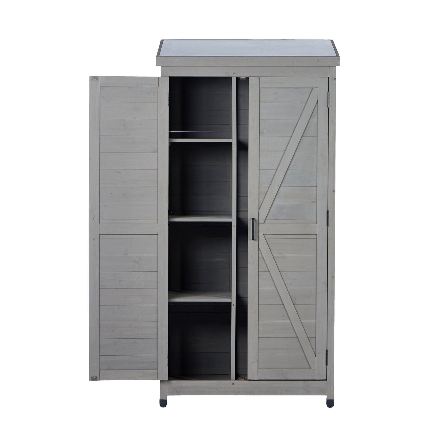 Outdoor Shed With Vertical Tool Cabinet and Shelf