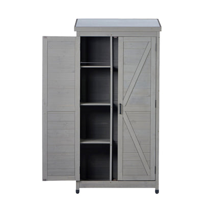 Outdoor Shed With Vertical Tool Cabinet and Shelf