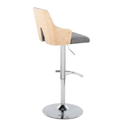 Stella adjustable barstool by HouseOfZazla with wood back and gray cushion on chrome base on Tampa Home & Garden Store