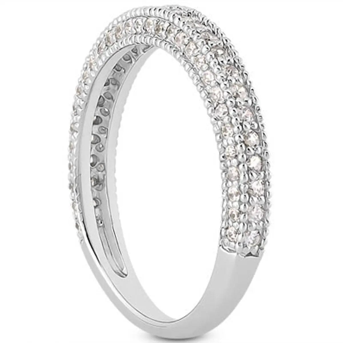 Wedding ring band 14k white gold fancy pave diamonds milgrain texture Bids.com on Tampa Home & Garden Store
