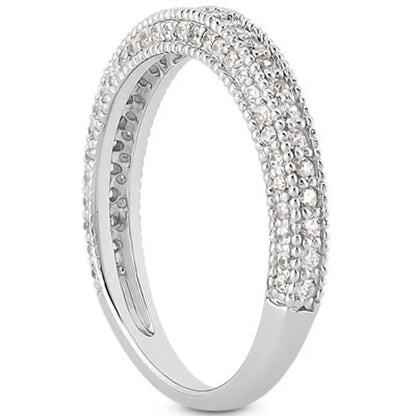 Wedding ring band 14k white gold fancy pave diamonds milgrain texture Bids.com on Tampa Home & Garden Store
