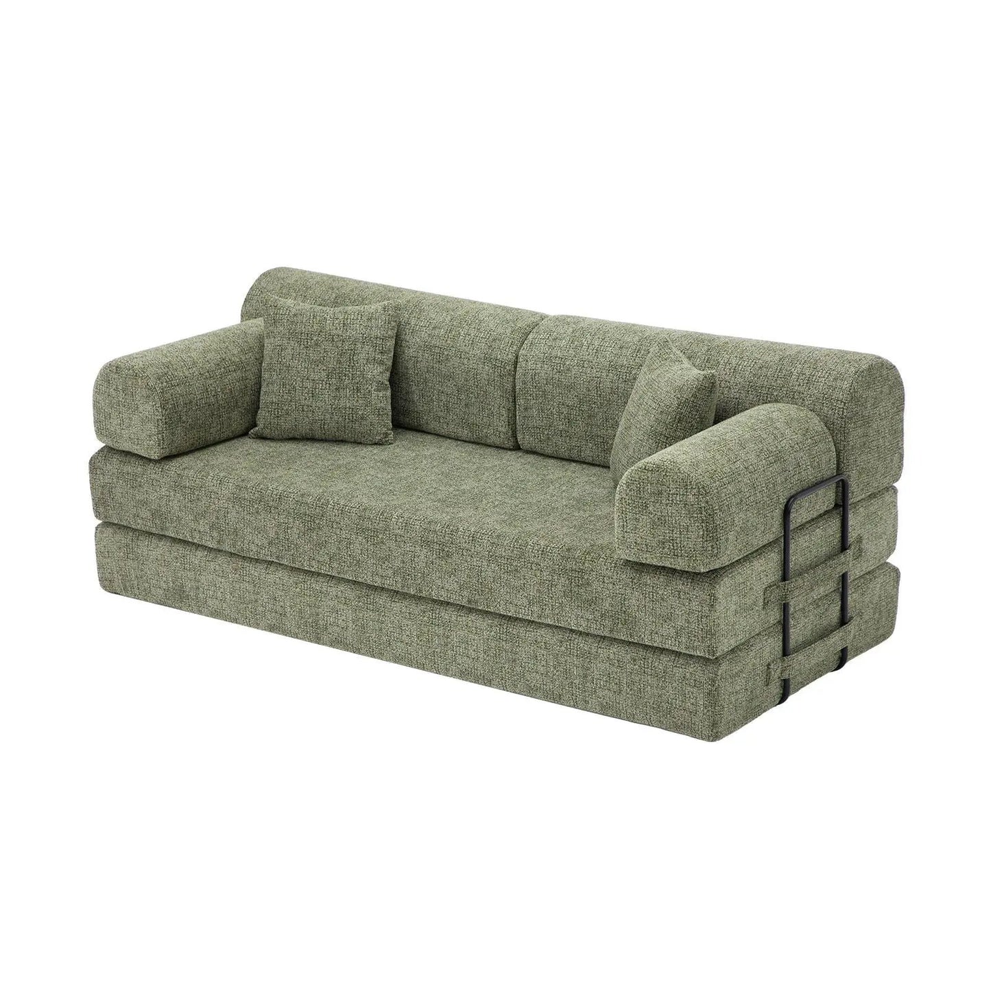 Modern 2 Tone Fabric Convertible Sleeper Sofa Bed futon sofa green fabric with metal frame on Tampa Home & Garden Store