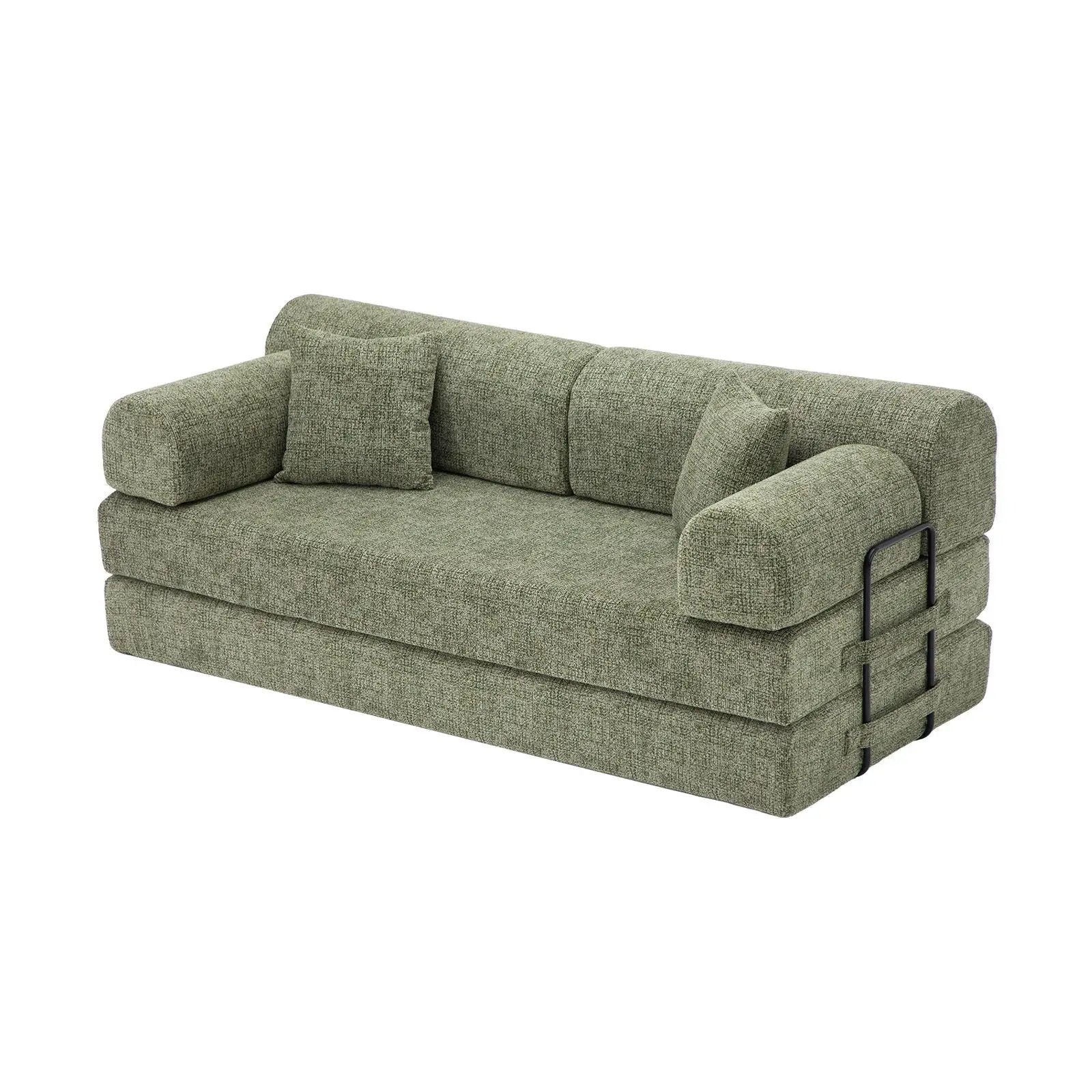 Modern 2 Tone Fabric Convertible Sleeper Sofa Bed futon sofa green fabric with metal frame on Tampa Home & Garden Store