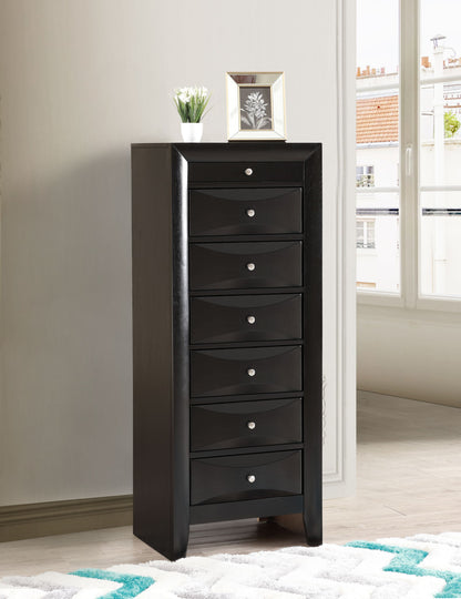 HouseOfZazla 7-drawer lingerie chest, black finish with silver knobs; top vase and framed print on Tampa Home & Garden Store