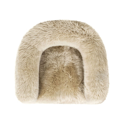 Genuine sheepskin fur split-barrel back accent chair in natural blonde plush fur on Tampa Home & Garden Store