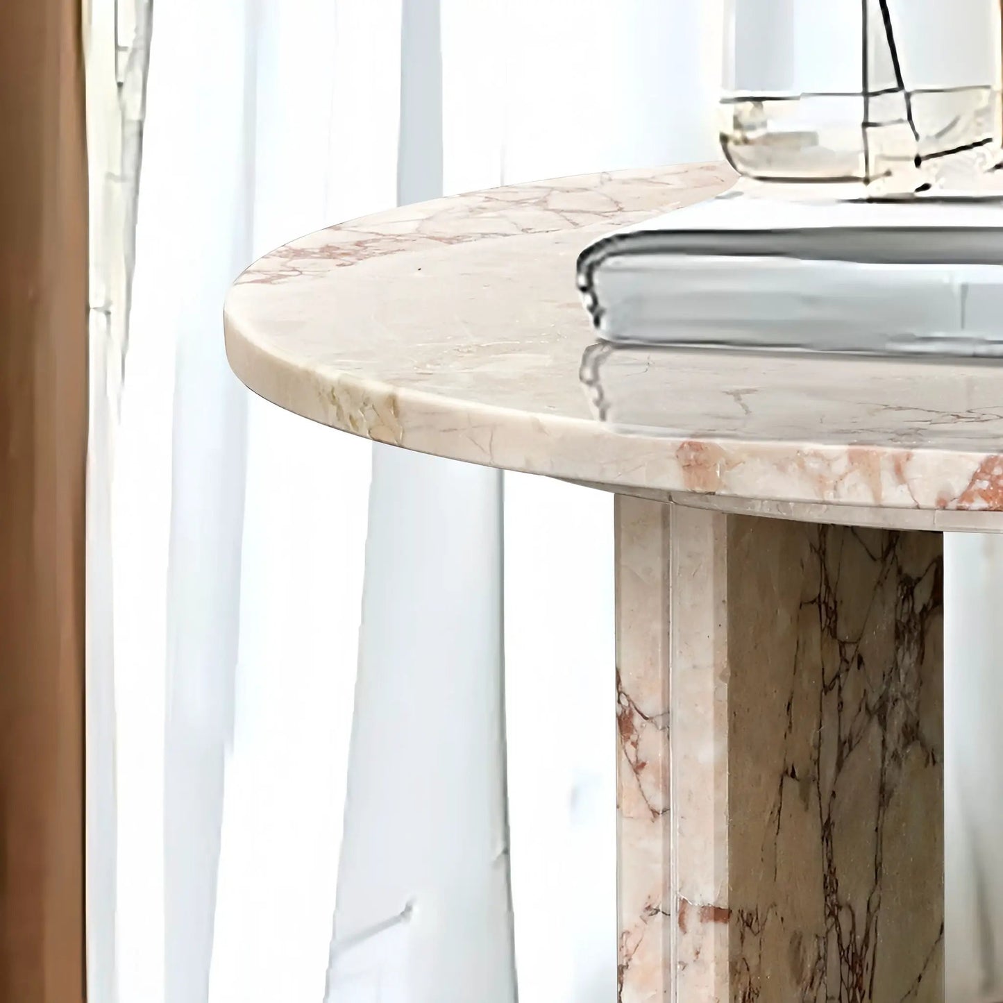 Elegant Coffee Duo Table Set round marble top with pink veining by Unique Piece Furniture on Tampa Home & Garden Store