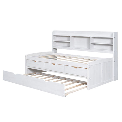 Captain Bed with Bookshelves, 3 Drawers and Trundle in white by HouseOfZazla on Tampa Home & Garden Store