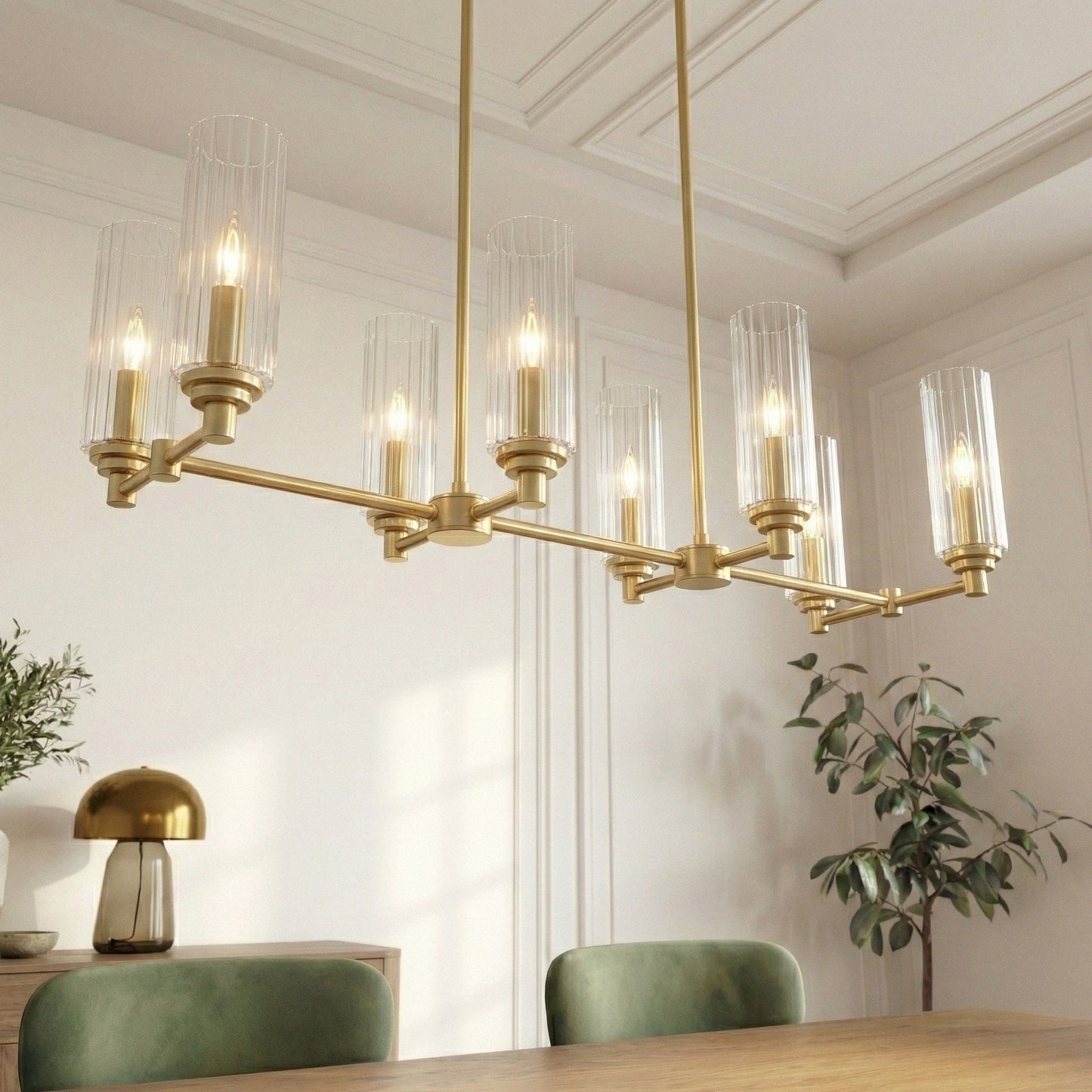 Willow 8-light pendant chandelier in brass with clear ribbed glass shades by HouseOfZazla on Tampa Home & Garden Store