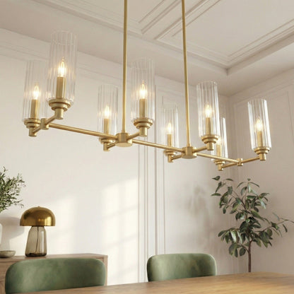 Willow 8-light pendant chandelier in brass with clear ribbed glass shades by HouseOfZazla on Tampa Home & Garden Store