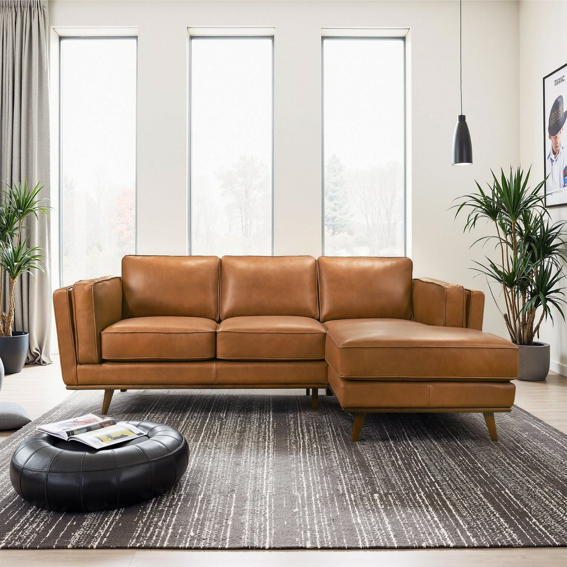 Chase sectional sofa by HouseOfZazla in tan leather, L-shaped chaise, modern living room on Tampa Home & Garden Store