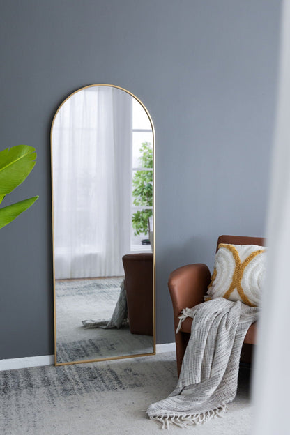 The Celine Arch Body Mirror with slim gold frame, tall arch floor mirror by HouseOfZazla on Tampa Home & Garden Store