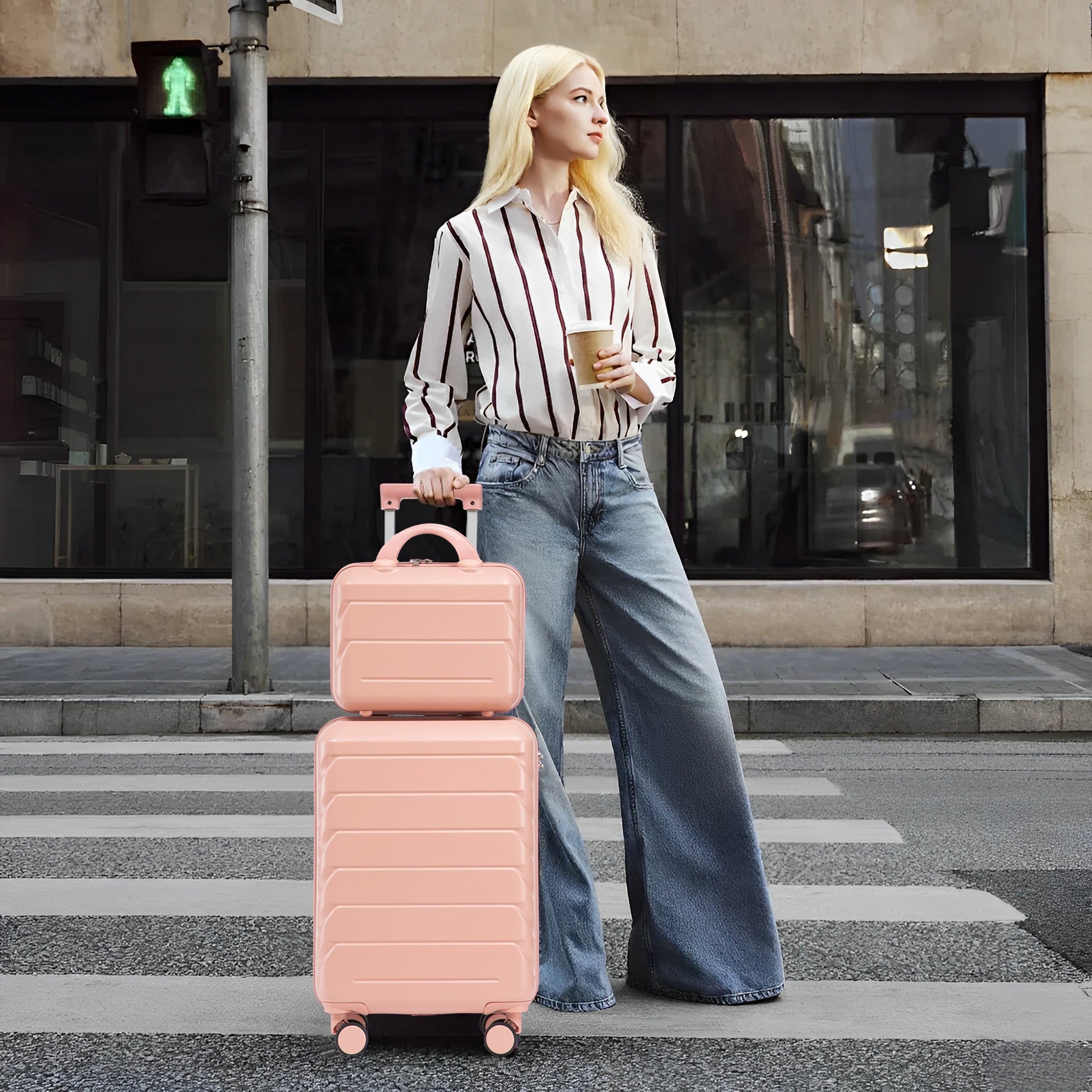 2-Piece ABS Spinner Wheel Luggage Set with Combination Lock in blush pink by HouseOfZazla on Tampa Home & Garden Store