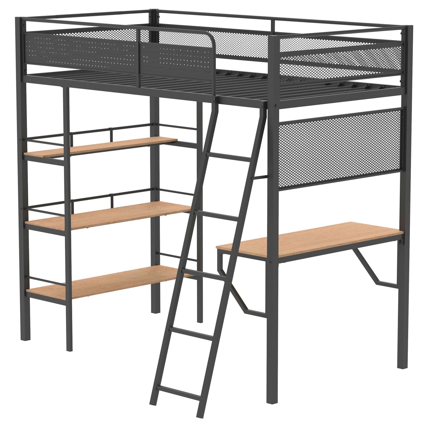 William Twin Loft Bed with 3-Shelf Built-In Desk in Matte Black by HouseOfZazla on Tampa Home & Garden Store