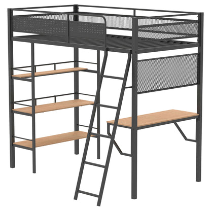 William Twin Loft Bed with 3-Shelf Built-In Desk in Matte Black by HouseOfZazla on Tampa Home & Garden Store