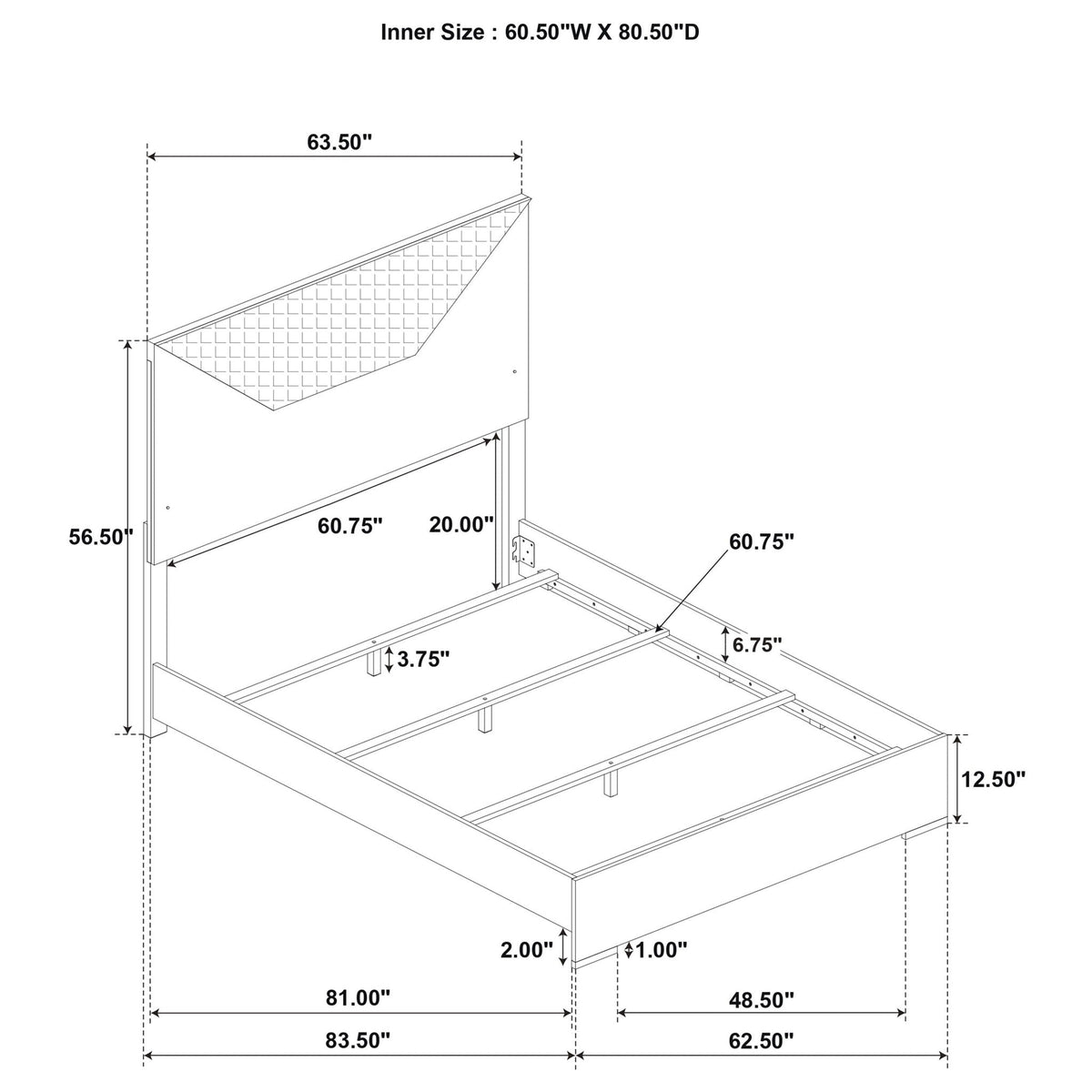 Pierce 4 Piece Bedroom Set with LED lighting by HouseOfZazla dimensional diagram on Tampa Home & Garden Store