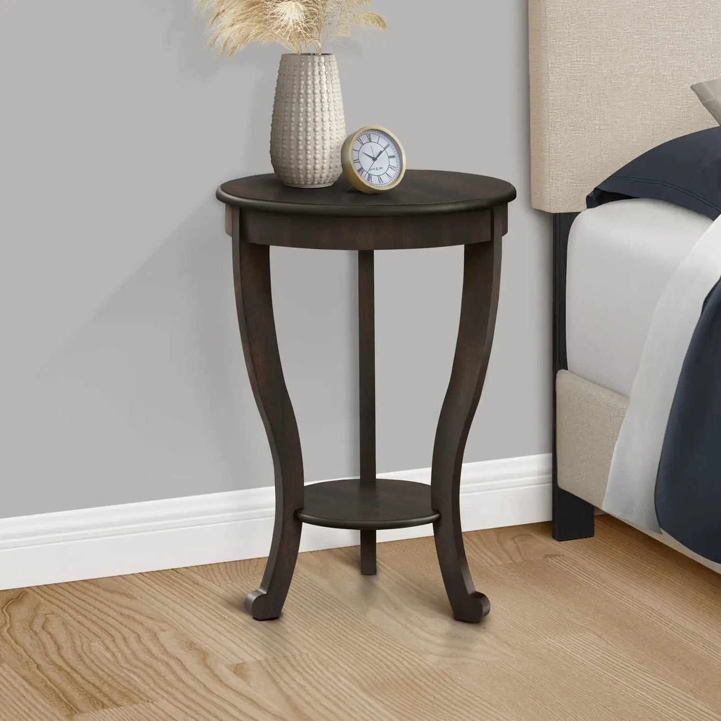 Accent End Table 2-Tier Walnut with curved legs; vase and clock on top Unique Piece Furniture on Tampa Home & Garden Store