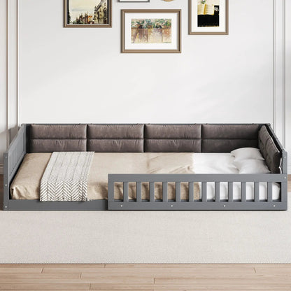 Upholstered Platform Bed with Guardrail Pillow