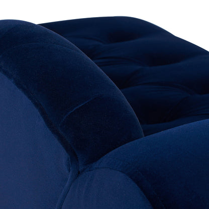 Tufted roll-arm chaise lounge in blue velvet close-up on Tampa Home & Garden Store