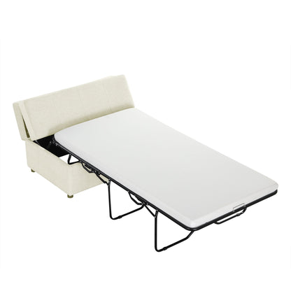Twin Size Folding Ottoman Sleeper Bed with Mattress by HouseOfZazla, beige upholstered on Tampa Home & Garden Store