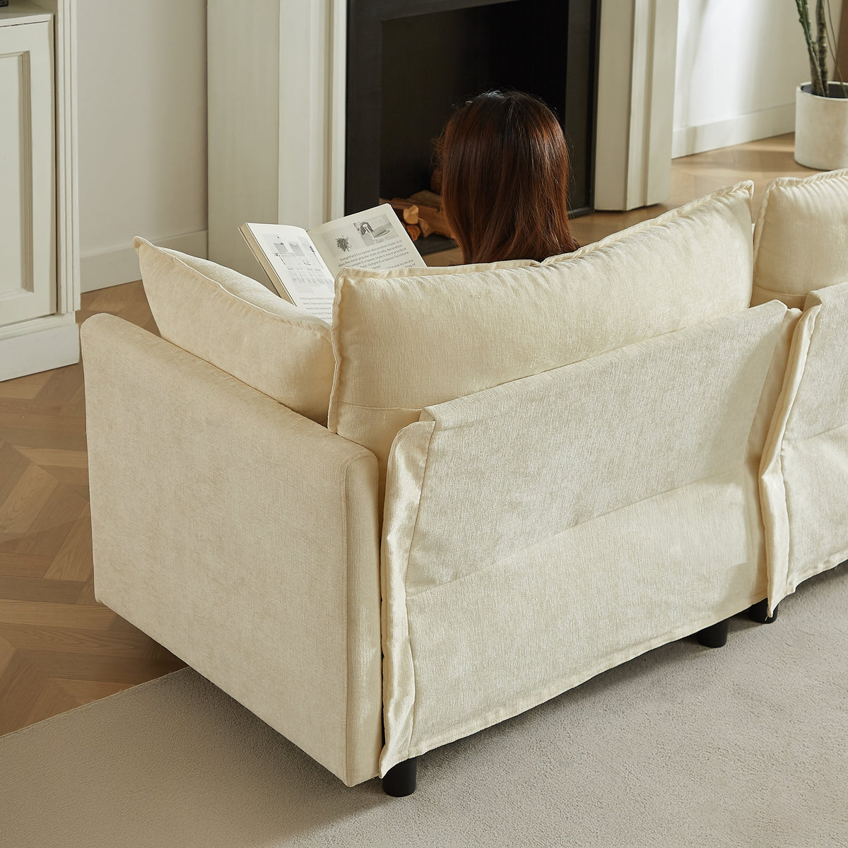 Modular Sectional Sofa 110in L-Shaped beige fabric by HouseOfZazla in living room on Tampa Home & Garden Store
