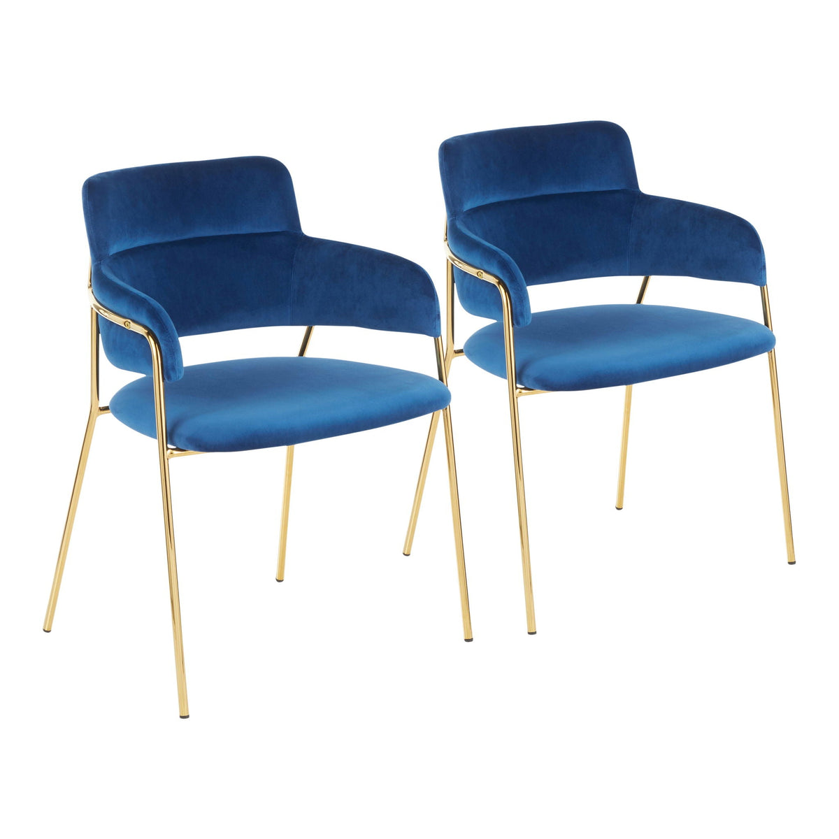 Contemporary chair set with padded blue velvet seats and gold metal legs, 3-piece HouseOfZazla on Tampa Home & Garden Store