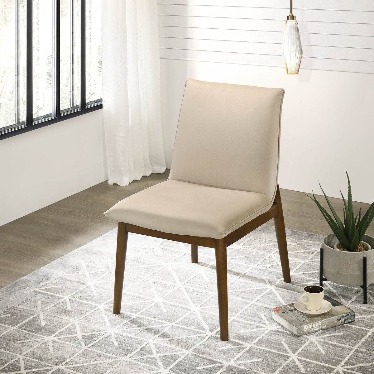 Monza Contemporary Dining Chair Set, beige upholstery with solid wood frame on Tampa Home & Garden Store