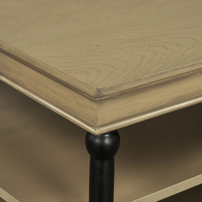 55.1' Wood coffee table with black legs; gold-tone surface and turned leg on Tampa Home & Garden Store