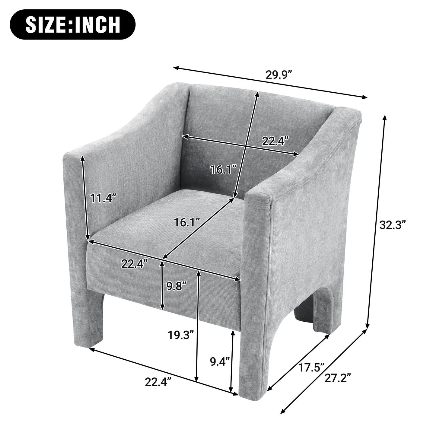 Barrel Accent Chair With Enclosed Arms in gray fabric by Unique Piece Furniture on Tampa Home & Garden Store