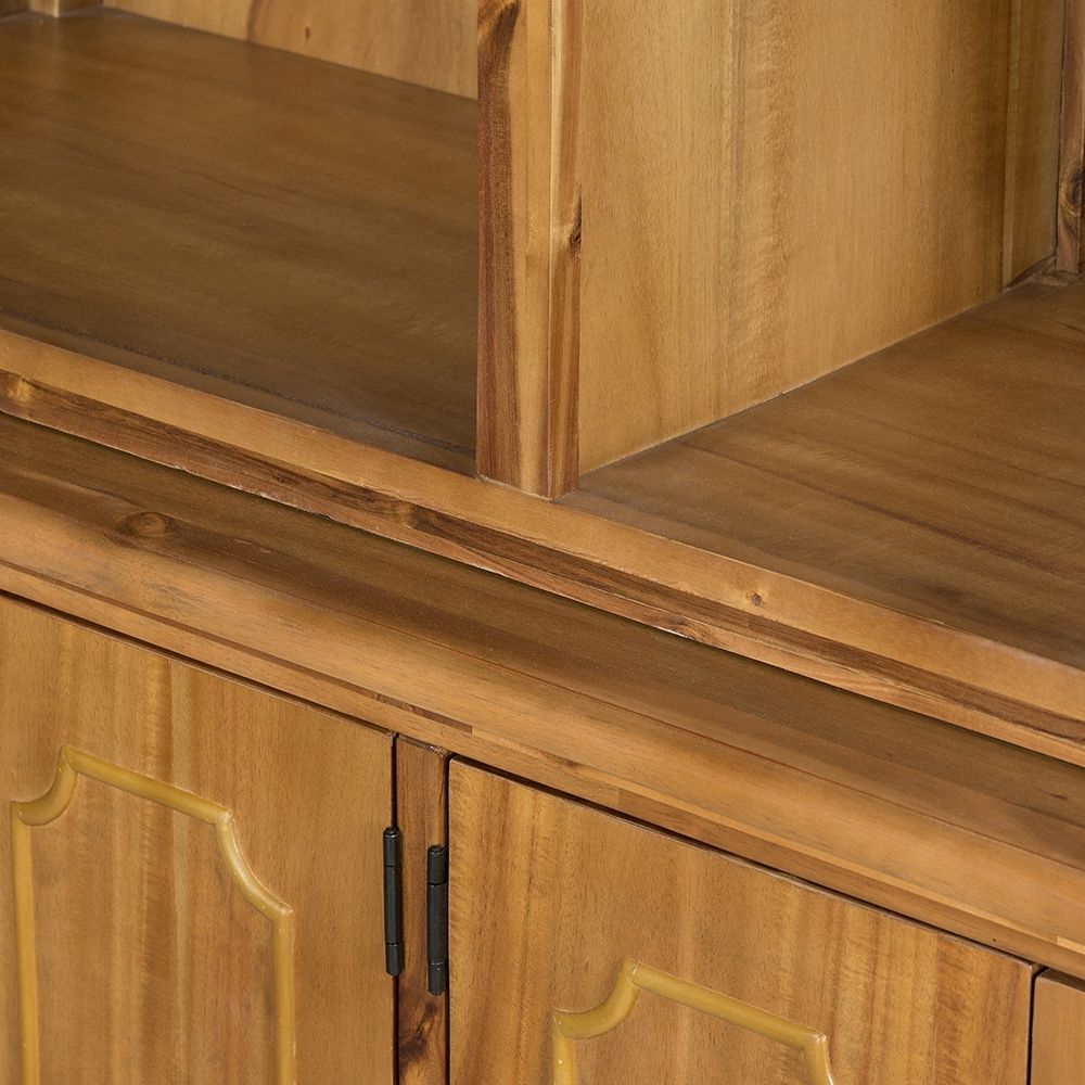 French Country Acacia Bookcase with storage in warm wood finish paneled doors on Tampa Home & Garden Store