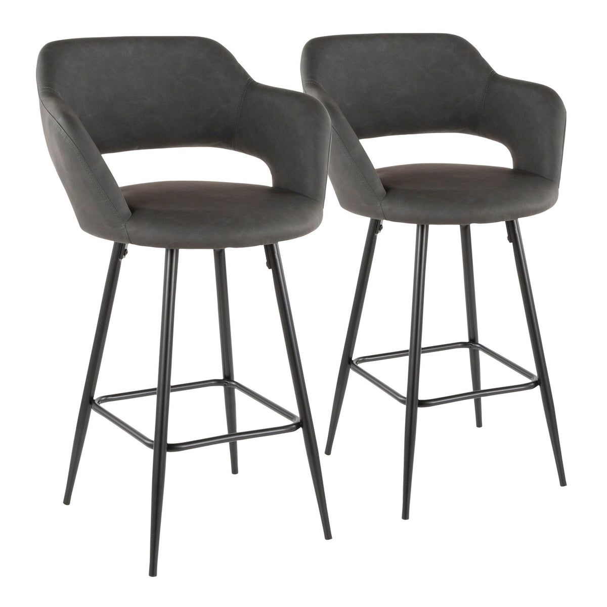 Margarite counter stool set in dark gray faux leather with black metal legs, pair on Tampa Home & Garden Store