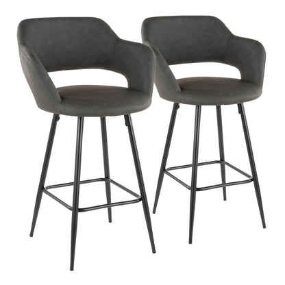 Margarite counter stool set in dark gray faux leather with black metal legs, pair on Tampa Home & Garden Store