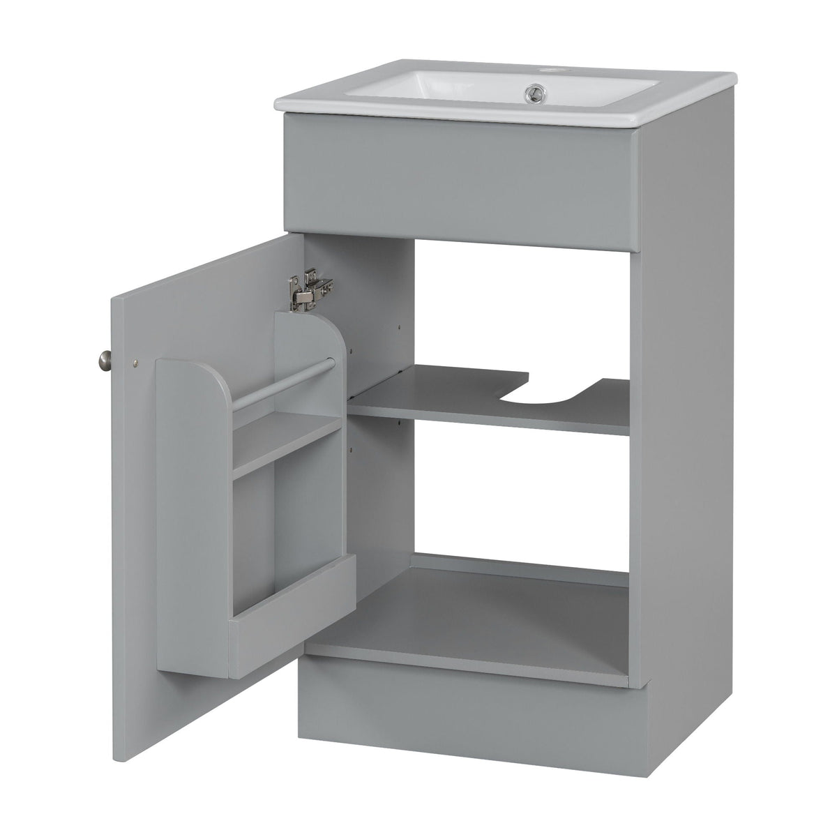 Bathroom vanity with sink gray finish and adjustable shelf in open cabinet HouseOfZazla on Tampa Home & Garden Store