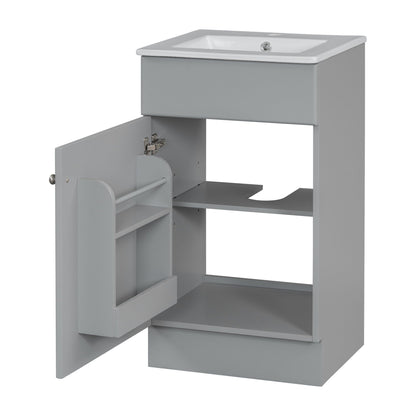 Bathroom vanity with sink gray finish and adjustable shelf in open cabinet HouseOfZazla on Tampa Home & Garden Store