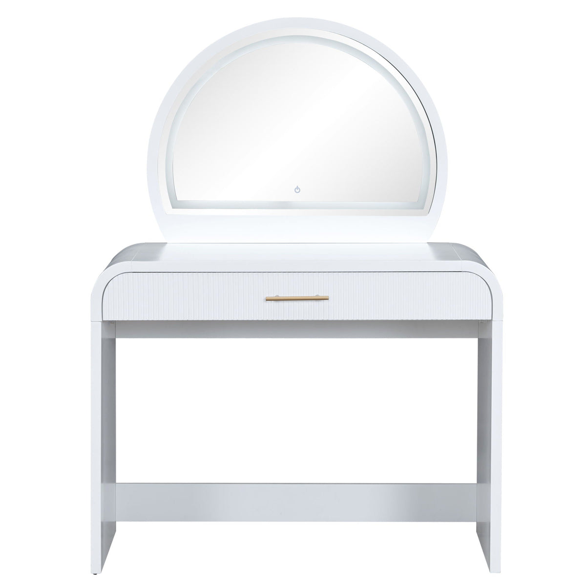 Makeup vanity table with touchscreen lighted circular mirror white and drawer HouseOfZazla on Tampa Home & Garden Store