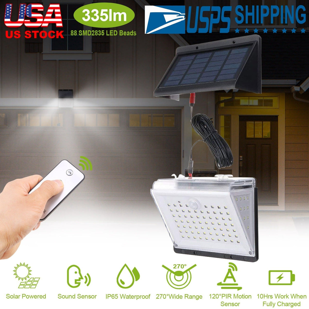 GBruno Store solar LED wall light with 88 LEDs, PIR motion sensor, IP65 waterproof, 270° wide on Tampa Home & Garden Store