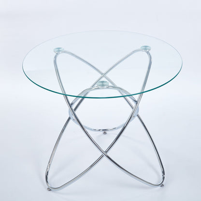 Metal leg dining table with round tempered glass top and chrome legs by HouseOfZazla on Tampa Home & Garden Store